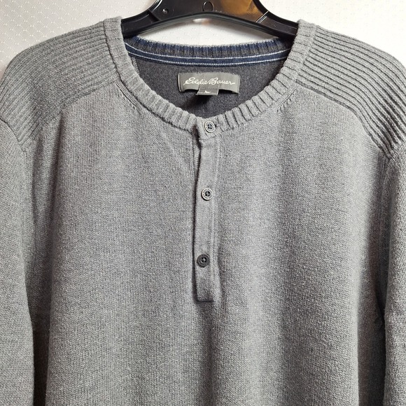 EDDIE BAUER 90s Y2K Style Henley Sweater Sz XL/Tall Gray Heavyweight Grunge GUC! - Picture 3 of 8